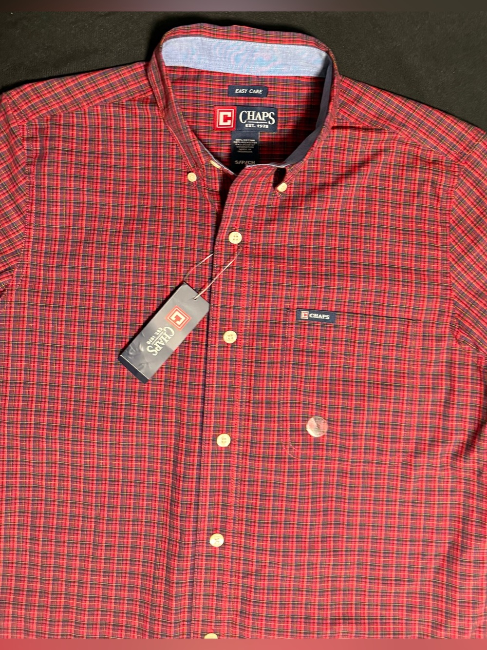 Chaps Men’s Small Long Sleeve Button Down Plaid Easy Care Shirt NWT